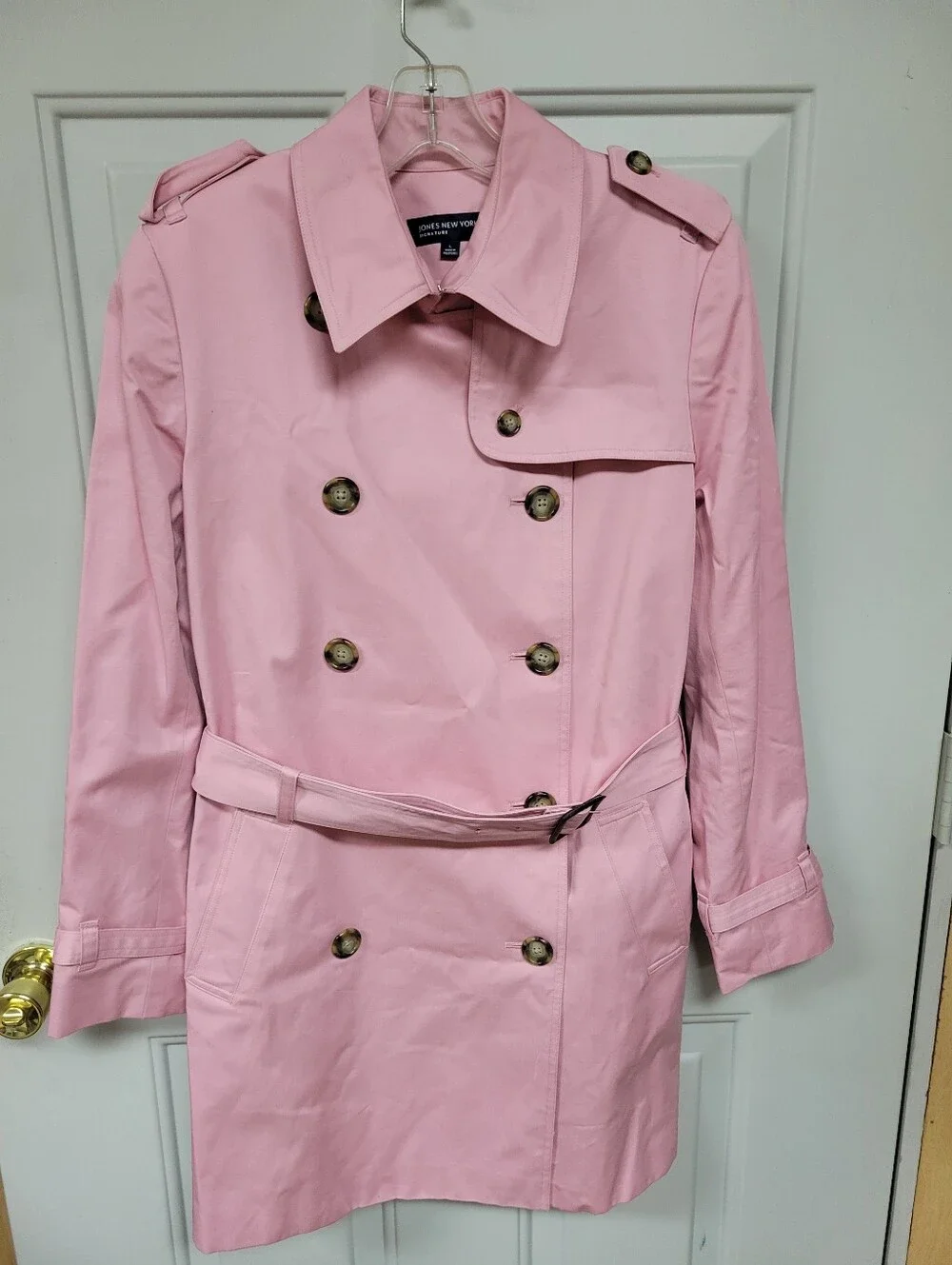 Jones New York Pink Double-Breasted Trench Coat